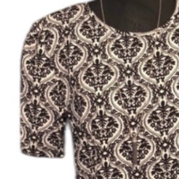 NEW•L•Stunning Damask Black/White Fit & Flare Dress - Picture 1 of 9